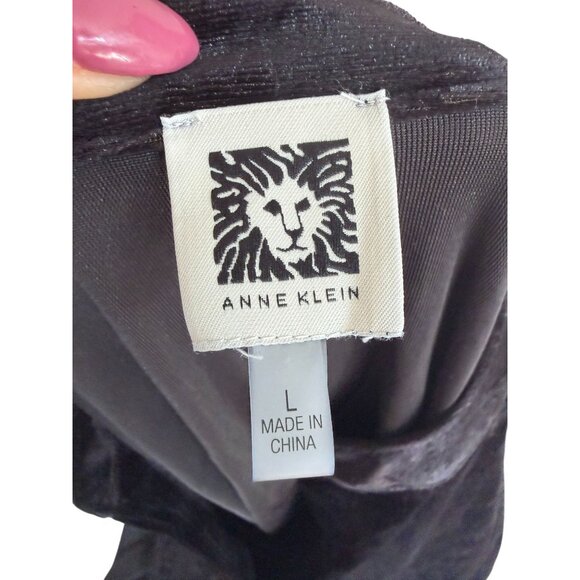 ANNE KLEIN Black Velvet Animal Print Tunic Blouse Top Size Large - Picture 2 of 6